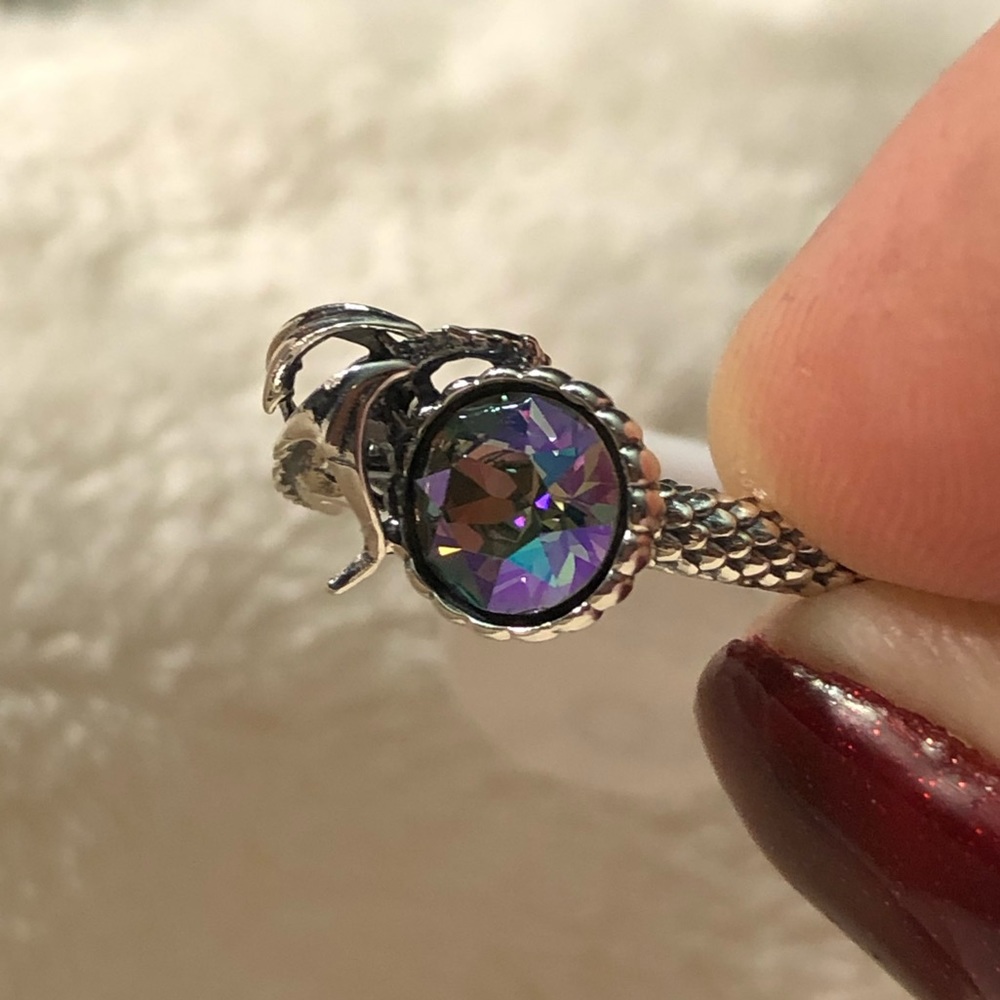 .925 silver dragon ring aurora borealis crystal